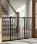Ultra Wide Baby Gate For Doorways And Stairs, Expands From 52.7 To 57.5 Inches, Large Walk-Through Swing Door, Black Metal, Pressure Mounted
