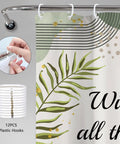 Bible Verse Shower Curtain Boho Green Leaves Modern Minimalist Bathroom Decor 60 by 72 Inches Polyester Water Resistant Quick Dry With 12 Hooks Included