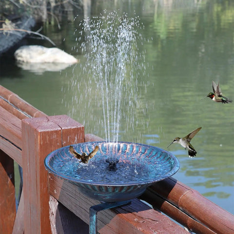 Deck Mounted Bird Bath With Solar Fountain, Weatherproof Metal Bubbler, Easy Setup Rail Balcony Bird Bath For Patio Garden