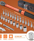 Quarter Inch Drive Torque Wrench Kit With 27 Piece Bike Tool Set Pro Grade Build High Precision 0.1Nm Double Scale 1-25Nm Range, Hex Torx Sockets