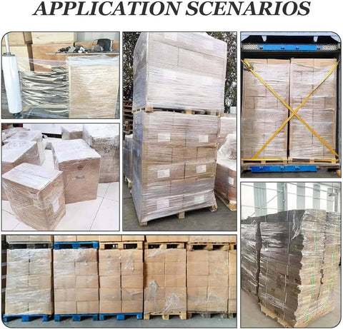 Built Different Heavy Duty Electric Pallet Wrapping Machine Featuring Lightning Smooth Automatic And Manual Modes And A Beastly 30 Rpm Motor For Warehouse Shipping Operations with wrapped pallets.