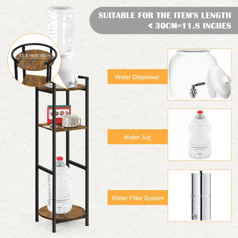 36.5 Inch Tall Freestanding Water Dispenser Stand With Multi Level Shelves For 1 To 5 Gallon Jugs Ceramic Water Bottle Holder Brown