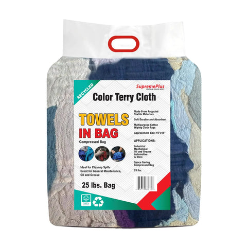 Heavy Duty Recycled Color Terry Cloth Cleaning Rags For Garage And Shop package, 25 lbs bag, multicolor cotton towels