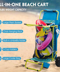 Two In One Beach Cart With Big Wheels For Sand Folding Utility Wagon With Chair Holder Cooler Bag Mesh Storage Palm Print