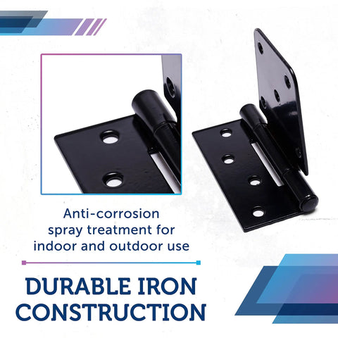 Heavy Duty Gate Hinges 8 Pack Black Iron Tee Strap Self Closing With 72 Stainless Steel Screws No Fuss Install