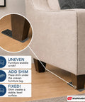 Five Point Five Inch Prescored Leveling Furniture Shims 12 Pack No Brainer Anti Wobble Wedges under couch leg