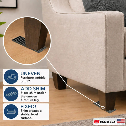 Five Point Five Inch Prescored Leveling Furniture Shims 12 Pack No Brainer Anti Wobble Wedges under couch leg