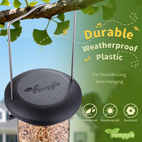 Six Port Outdoor Bird Feeders With Tray For Cardinals 13 Inch Black Pack Of 2 Durable Plastic Construction Easy Hang From Tree Or Hook Great For Backyards Gardens Patios And Porches