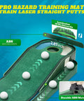 Indoor And Outdoor Golf Putting Mat With Realistic Green Speed And Dual Hazard Velvet Surface Ball Return 8ft Practice Putting Mat For Home And Office Includes Ball Return Track Interchangeable Backboards Lightweight ABS Great Gift For Golfers showing ABS backboards and ball return track