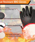 Heavy Duty BBQ Gloves 14 Inch Heat Resistant Mitts With Arm Guard Up To 1472 Fahrenheit Waterproof And Oil Resistant features