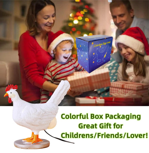 Lit 3D Lifelike Chicken Egg Lamp Night Light packaging, family opening gifts, colorful box, Christmas celebration, joyful scene