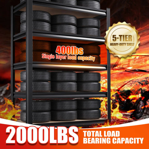 Sturdy 71 Inch Heavy Duty Garage Shelving Unit With 2050 Lb Capacity, 5 Adjustable Steel Shelves, beefy storage rack with tires