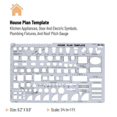 Slick 3 Piece Interior Design And House Plan Template Set featuring detailed kitchen symbols and measurements for DIY room mapping.