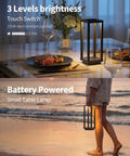 Cordless Waterproof Table Lamps Set of 2 Black Outdoor Go-To Rechargeable Desk Lamps in dinner and beach setting