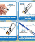 12 Pack Rope Tightening Tools With Locking Tensioners Set For Camping Boating Tents And Vehicle Cargo Heavy Duty Nylon Paracord Adjusters 10 Ft Ropes Blue features and components including stainless steel parts and blue nylon rope.