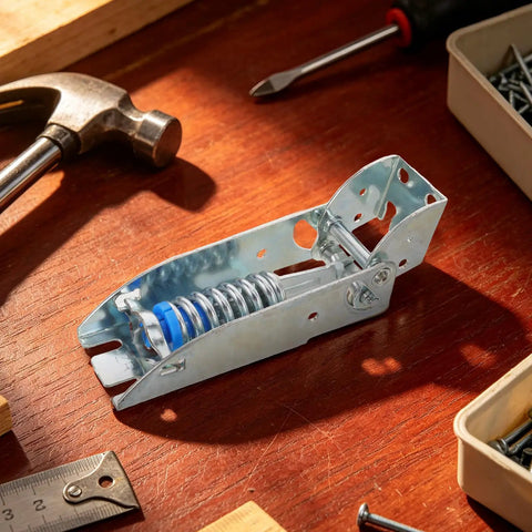 Beefy Sturdy Refrigerator Hinges With Thick Spring Loaded Design with three mounting holes on a workbench