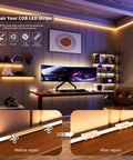 Example of 8mm COB LED Strip Connector Kit With Transparent Gapless Connectors Dual End Adapters in a home office setup