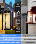 Comparison of dusk to dawn outdoor porch lights 2 pack with photocell sensor vs others, showing durability and features.