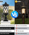 Comparison of Old School Exterior Lamp Post Light With Water Glass Lampshade Outdoor Post Light Weatherproof 60W E26 Die Cast Aluminum versus generic light