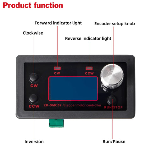 Top Shelf SMC02 Stepper Motor Driver Controller with display and buttons for Nema 17 and Nema 23 motors, DC input 5-30V.