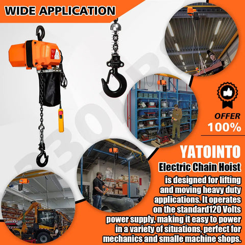 Beefy Electric Chain Hoist 330 Lbs 120V Single Phase Winch With 9.8 Ft Lift Height in garage with remote control