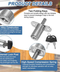 Keyed Alike Push Plunger Lock Kit With Matching Keys And Mounting Hardware Zero Trouble Install And Breezy Setup Built Like A Tank For Cabinets Drawers And Barn Doors Premium Silver Cylinder close-up of zinc alloy lock with folding keys.