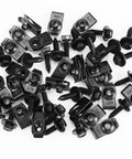 Heavy Duty Fifty Piece Quarter Inch Automotive Body Bolt And U Nut Clip Fastener Kit featuring black steel bolts and clips.