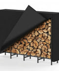 Tough As Nails Heavy Duty Outdoor Firewood Storage Rack With Weather Resistant 600D Cover displaying large wood pile