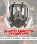 Full Face Reusable Respirator For Organic Vapors And Dust with soft flexible seal shown from front view