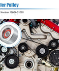 Idler pulley, metal drive-belt component with red seal; inset close-up view