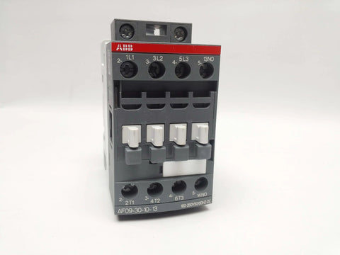 Front view of Single magnetic contactor AF09-30-10-13 equivalent, IEC 3-pole control relay with 120 VAC coil, 10 A rated switching.