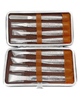 Open case showing 8 Piece Leather Cutting Tool Set With Sharp Skiving Blades And Comfortable Handles For Leatherworking Pros Durable