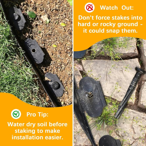 Installation tips for 33Ft Landscape Edging Kit With Four Inch High Paver Border Edging And 30 Stakes Included Keeps Flower Beds, Lawns, And Yards Looking Sharp, Neat And Clean, Black.