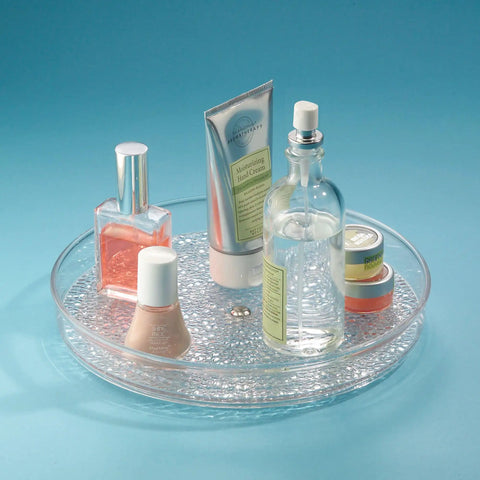 Rain Collection Lazy Susan Turntable Organizer For Vanity And Countertop 9 Inch Round Clear Plastic Storage with cosmetics