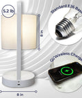 Dope Modern Vertical Lamp With Qi Wireless Charger And Emergency Battery Backup showing dimensions and wireless charging