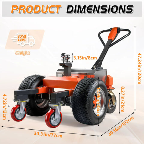 Heavy Duty Electric Trailer Dolly 7500 Lbs Capacity With Six All-Terrain Wheels dimensions and weight of unit shown in detail