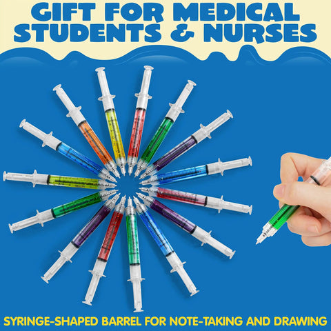 36 Pack Syringe Pens Set With Retractable Tip In Multi Color Ink Red Black Blue For Nurse Gifts Party Favors