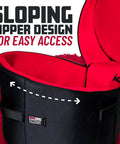 Top Tier 14 X 8 Inch Snare Drum Gig Bag With Hella Durable 1000D Nylon Armor showing sloping zipper design for easy access.