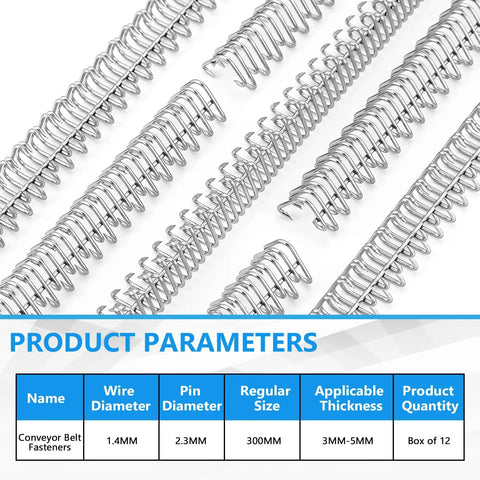 12 Inch Conveyor Belt Fastener Kit With 12 Pieces Of 316 Stainless Steel Clipper Lacing And 70 Inch Hinge Pin Box Needle Fasteners For Light Industrial Duty Buckle Staple System product parameters