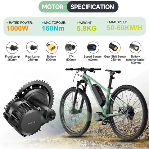 CAN Bus Programmable Mid Drive Ebike Motor Kit 1000W 48V/52V for 68-120mm BB mountain bikes with motor and bike components