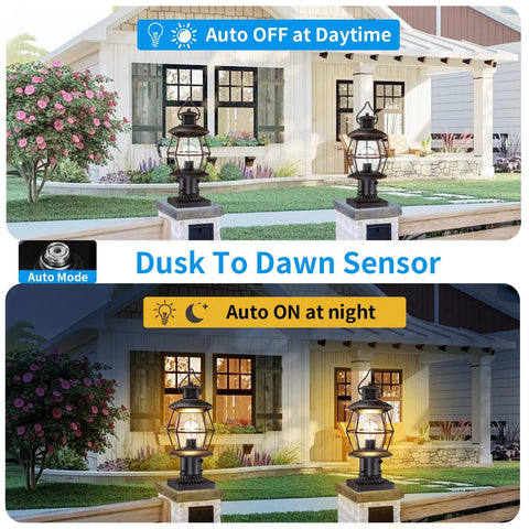 Dusk To Dawn Outdoor Post Light With Pier Mount Base 16.8 Inch Waterproof Hardwired 120V Oil Rubbed Bronze Post Lighting for home