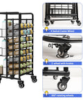 Heavy Duty Metal Spray Paint Storage Rack Eight Tier Lube Can Organizer with smooth rolling 360° wheels and 32 slots.
