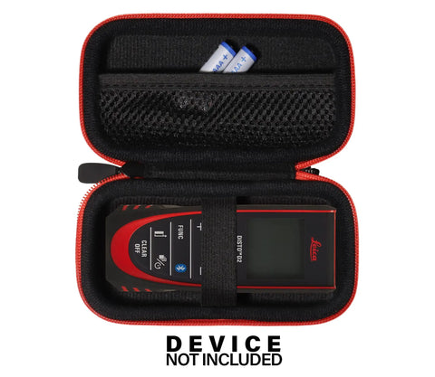 Lightweight Tough All In One Case For DISTO D2 330Ft And DISTO D1 120Ft Laser Distance Meters Keeps Your Gear Organized And Protected Fits Purse Bag Or Carry On The Go, open red PEVA case with meter and batteries