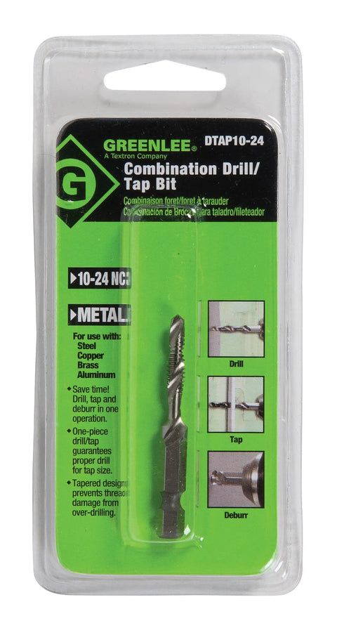 Top Shelf Heavy Duty Drill Tap Countersink Combo Bit High Speed Steel fits 10 24 fastener in clear packaging for metal tasks.