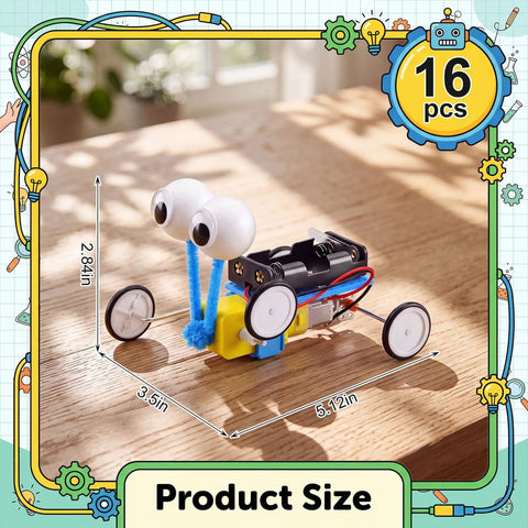 16 Piece Crawler Robot Craft Kit Set For Kids Kid Friendly Hands On STEM Building Toy Bundle For DIY Learning Classroom Projects Robot Clubs And Fun Home Activities, 3.5x5.12x2.84in