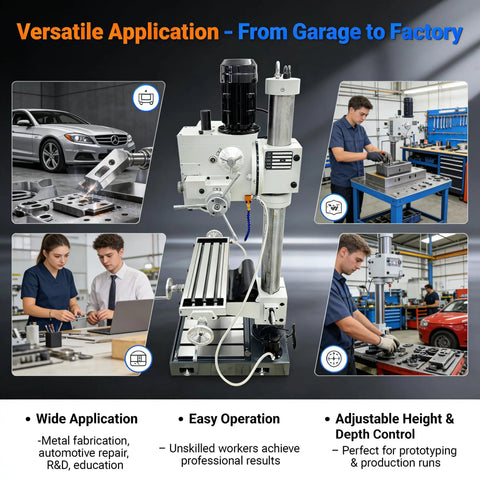 Gear Head Vertical Drill Press With Automatic Feed For Drilling, Tapping And Milling in garage and factory settings, 220 Volt