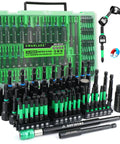74 Piece Magnetic Nut Driver Set For Impact Drill With Metric And SAE Sockets, Quick Change Bit Extension in green case