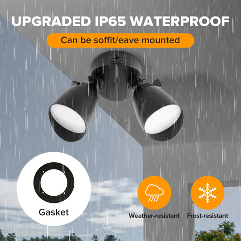 2 Pack No Nonsense Heavy Duty Dual Head Floodlights, Rock Solid Aluminum Security Wall Lights Serving Crisp 5000K Daylight Glow Across Patios Yards And Driveways, Black