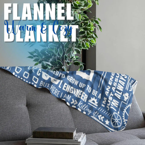 Gearhead Engineer Gift Throw Blanket For Mechanical Electrical And Computer Engineers Blue Flannel 65 By 50 Inches