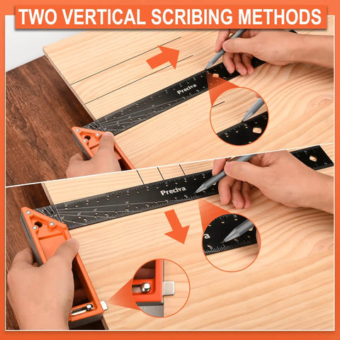 Top Shelf 16 Inch Woodworking Square Ruler Featuring Dead On Sixteenth Inch Markings And Retractable Edge Support for scribing wood accurately.